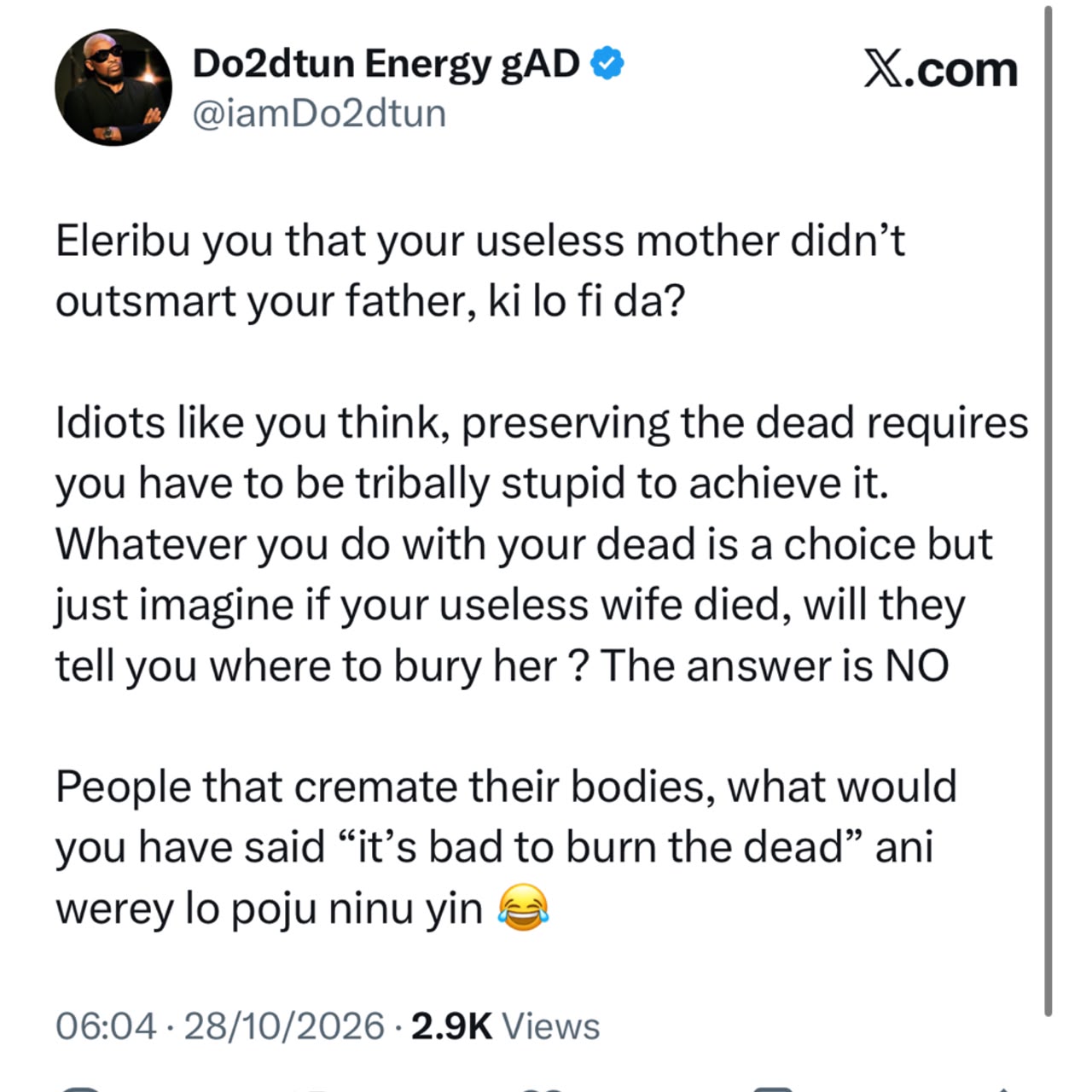 Burying the dead in a residential area is an archaic and primitive method of burial- OAP Dotun